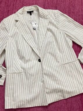 Layne Bryant Pinstripe White Blazer Jacket - Women's Tailored Coat